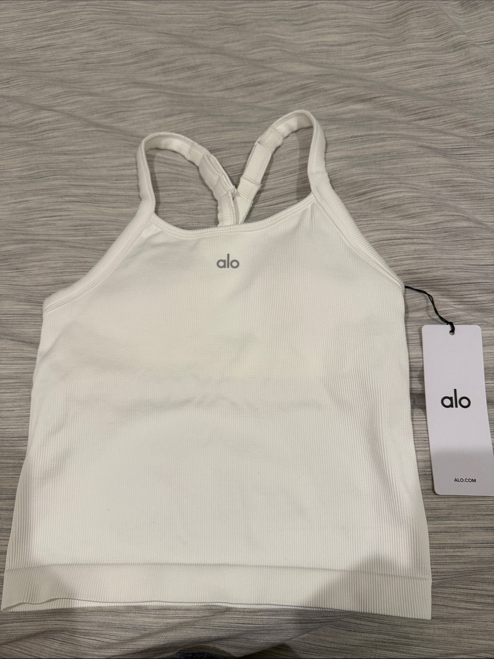ALO Yoga White Ribbed Strappy Crop Camisole